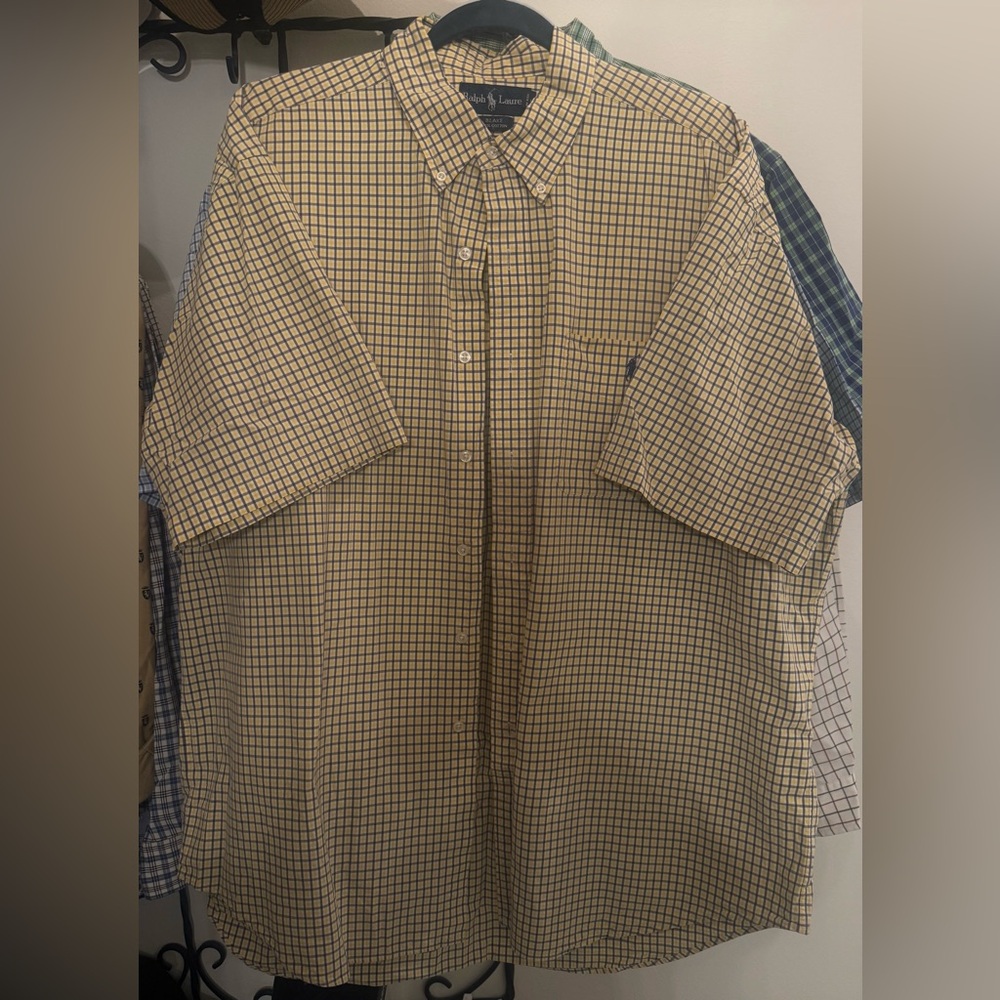 Polo by Ralph Lauren Yellow and Navy Grid Short Sleeve Shirt